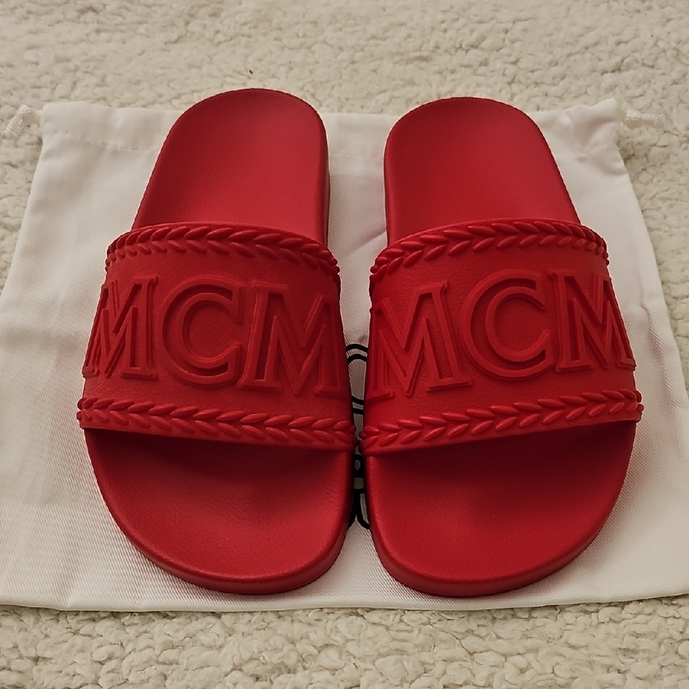 MCM Bold Red Slide Sandals, Size 35